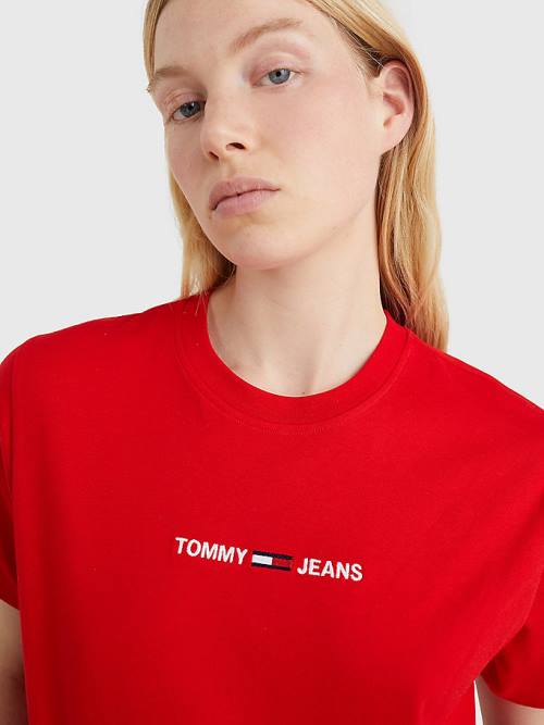 Ženske Tommy Hilfiger Logo Embroidery Organic Cotton Majice Crveni | TH237KDI