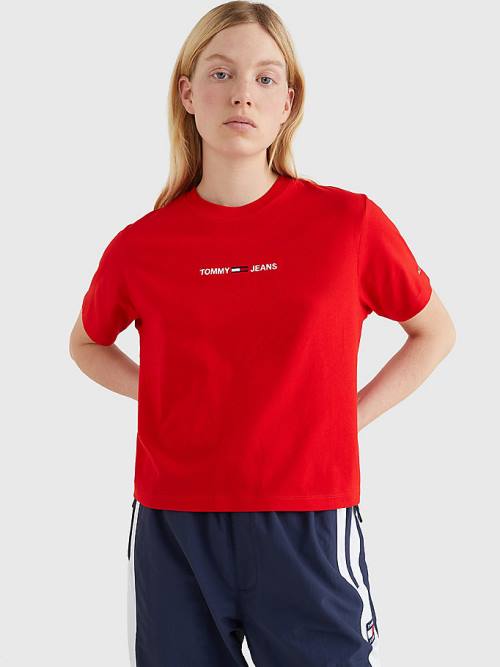 Ženske Tommy Hilfiger Logo Embroidery Organic Cotton Majice Crveni | TH237KDI