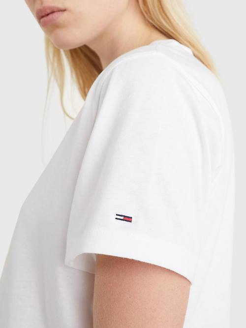 Ženske Tommy Hilfiger Logo Embroidery Organic Cotton Majice Bela | TH408TOW