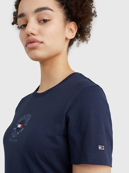 Ženske Tommy Hilfiger Logo Embroidery Slim Fit Majice Plava | TH723BFK