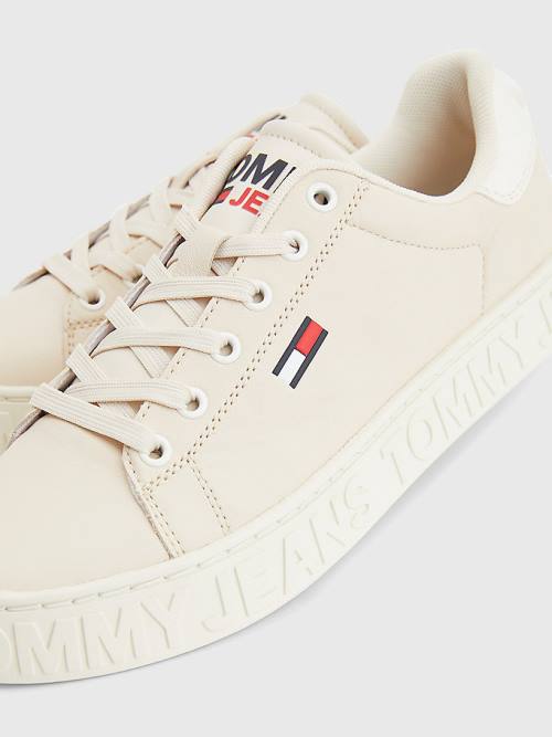 Ženske Tommy Hilfiger Logo Leather Cupsole Patike Bež | TH064NQP