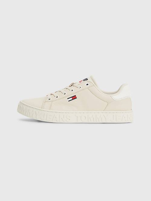 Ženske Tommy Hilfiger Logo Leather Cupsole Patike Bež | TH064NQP