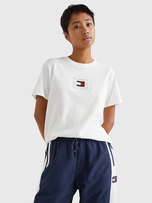 Ženske Tommy Hilfiger Logo Relaxed Fit Majice Bela | TH504ZNY