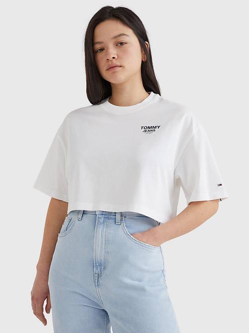 Ženske Tommy Hilfiger Logo Tape Oversized Cropped Majice Bela | TH569OBJ