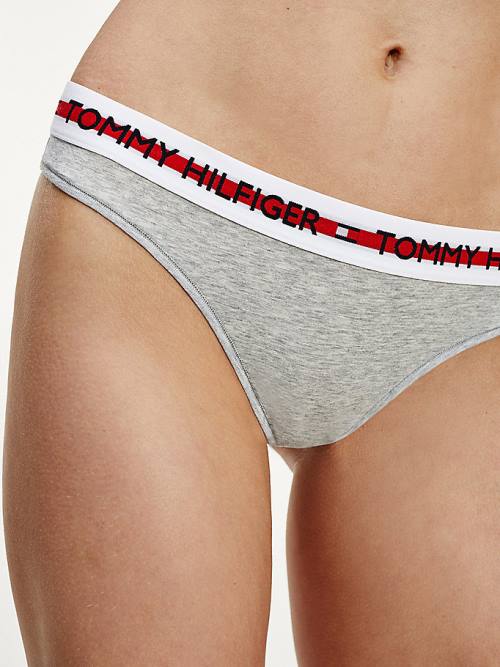 Ženske Tommy Hilfiger Logo Tape Stretch Thong Donji veš Siva | TH380FXV