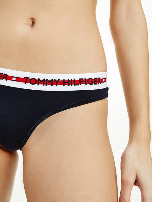 Ženske Tommy Hilfiger Logo Tape Stretch Thong Donji veš Plava | TH687YGH