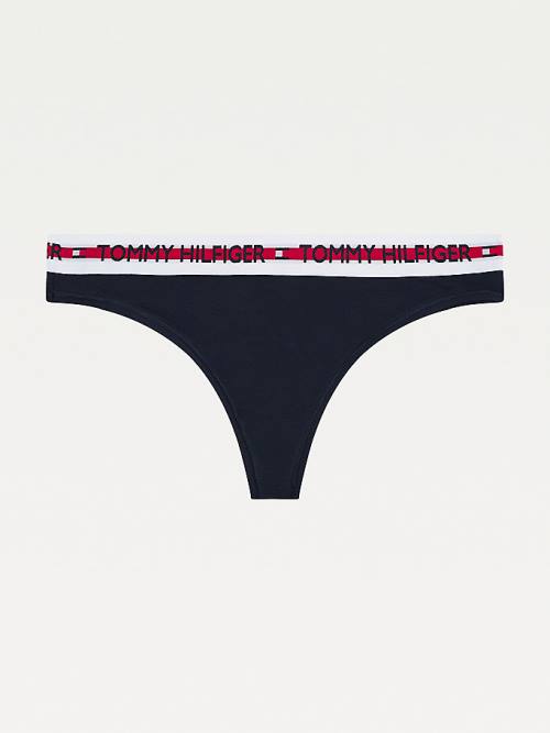 Ženske Tommy Hilfiger Logo Tape Stretch Thong Donji veš Plava | TH687YGH