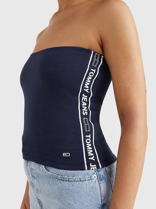 Ženske Tommy Hilfiger Logo Tape Tube Top Majice Plava | TH567GLM