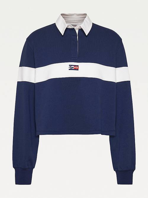 Ženske Tommy Hilfiger Long Sleeve Cropped Stripe Rugby Shirt Polo Majice Plava | TH913FDN