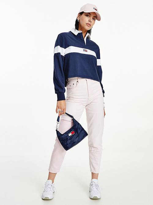 Ženske Tommy Hilfiger Long Sleeve Cropped Stripe Rugby Shirt Polo Majice Plava | TH913FDN