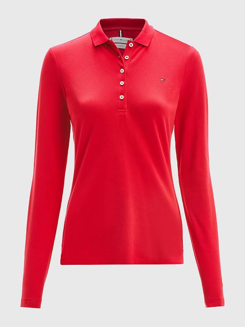 Ženske Tommy Hilfiger Long Sleeve Slim Fit Polo Majice Crveni | TH518MUB