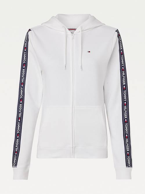 Ženske Tommy Hilfiger Long Sleeve Zip-Thru Duks Hoodie Bela | TH276POD