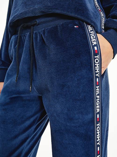 Ženske Tommy Hilfiger Lounge Drawstring Velour Joggers Pantalone Plava | TH174ZNF