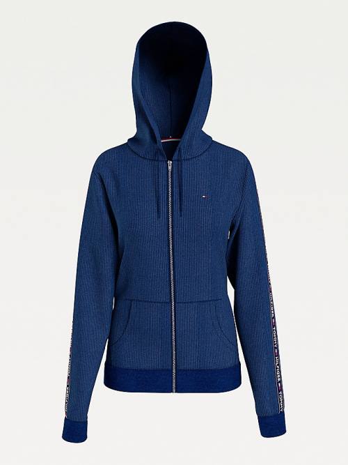 Ženske Tommy Hilfiger Lounge Rib-Knit Velour Duks Hoodie Plava | TH839CQT