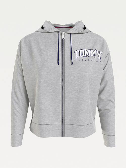 Ženske Tommy Hilfiger Lounge Zip-Thru Logo Duks Hoodie Siva | TH137EUT