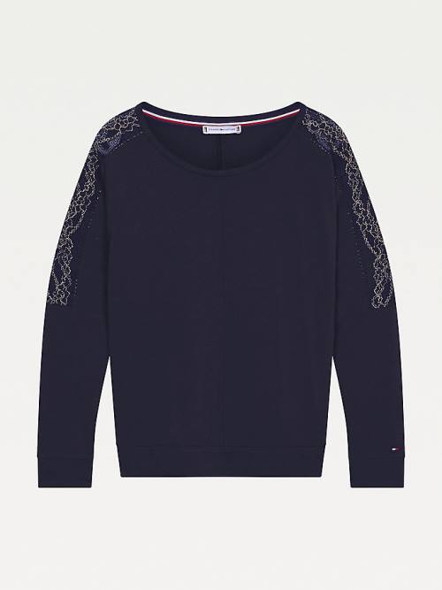 Ženske Tommy Hilfiger Metallic Lace Trim Long Sleeve Pidžama Plava | TH903ZVH