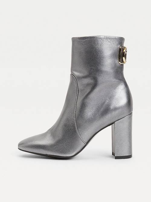 Ženske Tommy Hilfiger Metallic Leather High Heel Čizme Siva | TH603RIF