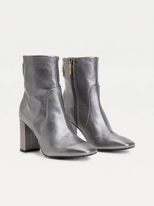 Ženske Tommy Hilfiger Metallic Leather High Heel Čizme Siva | TH603RIF