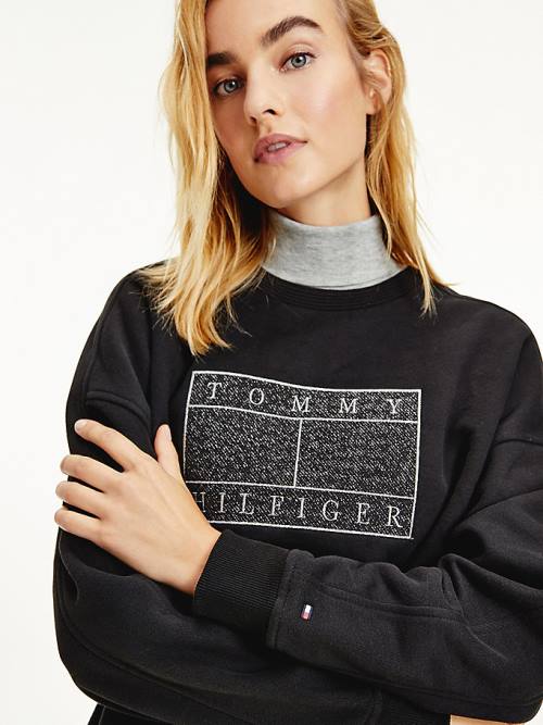 Ženske Tommy Hilfiger Metallic Logo Relaxed Crew Neck Duksevi Crna | TH075JGA