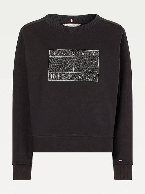 Ženske Tommy Hilfiger Metallic Logo Relaxed Crew Neck Duksevi Crna | TH075JGA