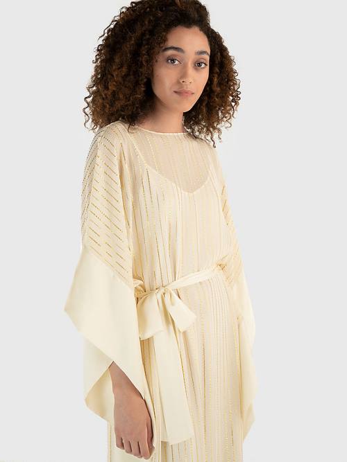 Ženske Tommy Hilfiger Metallic Stripe Kaftan Haljine Bela | TH219TSW