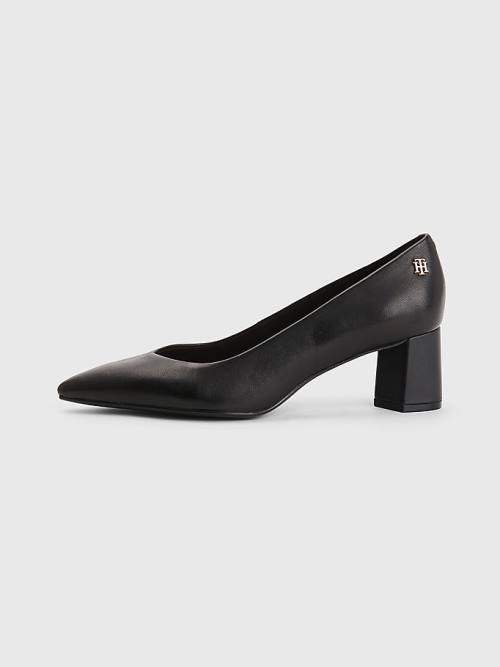 Ženske Tommy Hilfiger Mid Leather Pumps Salonke Crna | TH973TXQ