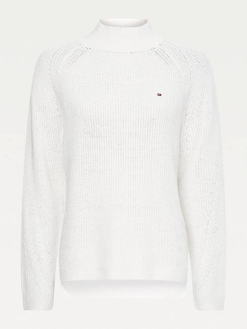 Ženske Tommy Hilfiger Mock Turtleneck Organic Cotton Knit Jumper Džemper Bela | TH264JGS