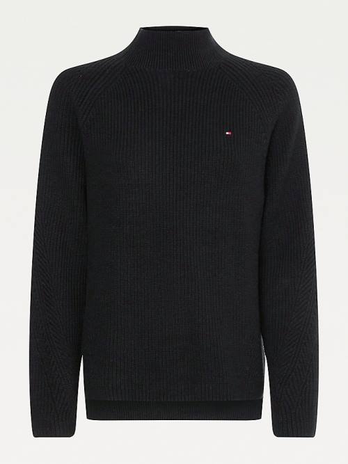 Ženske Tommy Hilfiger Mock Turtleneck Organic Cotton Knit Jumper Džemper Crna | TH371SUI