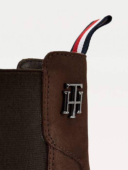 Ženske Tommy Hilfiger Monogram Chelsea Suede Ankle Čizme Braon | TH152WJC