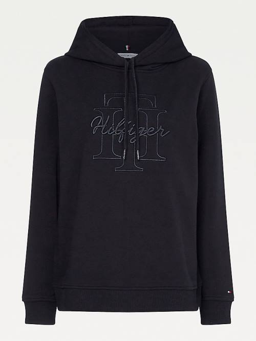 Ženske Tommy Hilfiger Monogram Embroidery Regular Fit Duks Hoodie Crna | TH138LFN