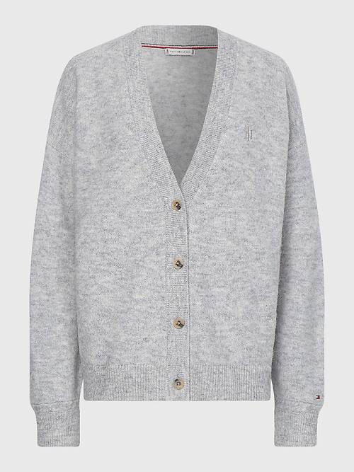 Ženske Tommy Hilfiger Monogram Embroidery Relaxed Fit Alpaca Cardigan Džemper Siva | TH294TZX