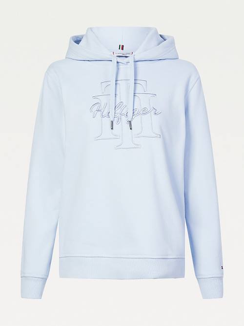 Ženske Tommy Hilfiger Monogram Embroidery Regular Fit Duks Hoodie Plava | TH389KCX