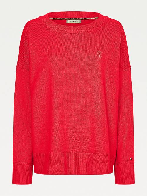 Ženske Tommy Hilfiger Monogram Embroidery Relaxed Fit Alpaca Jumper Džemper Crveni | TH496XYT