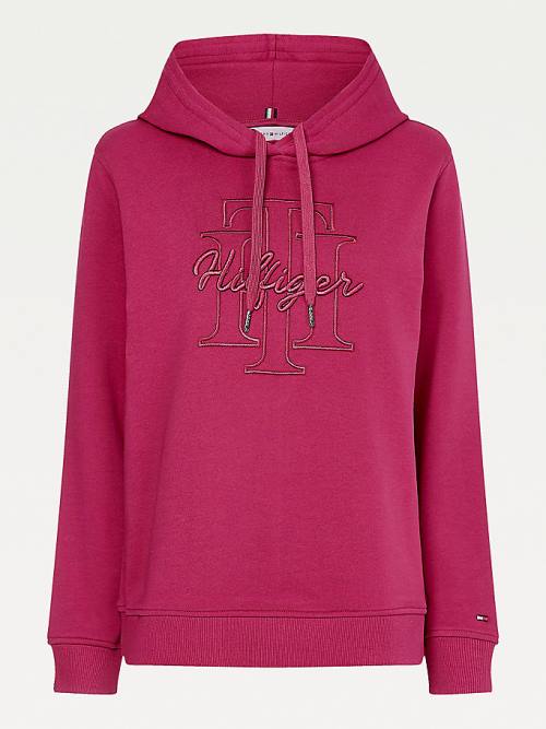 Ženske Tommy Hilfiger Monogram Embroidery Regular Fit Duks Hoodie Crveni | TH583WRE