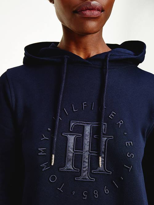 Ženske Tommy Hilfiger Monogram Embroidery Hooded Jumper Haljine Plava | TH754OKP