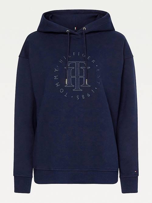 Ženske Tommy Hilfiger Monogram Organic Cotton Duks Hoodie Plava | TH182RMZ