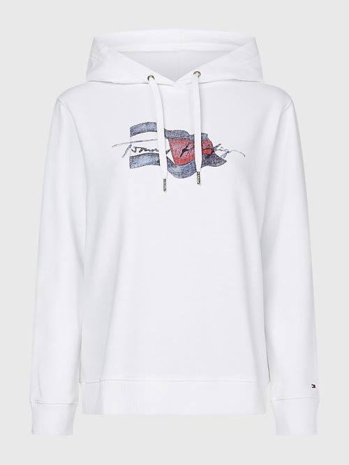 Ženske Tommy Hilfiger Motion Flag Logo Duks Hoodie Bela | TH594CXF