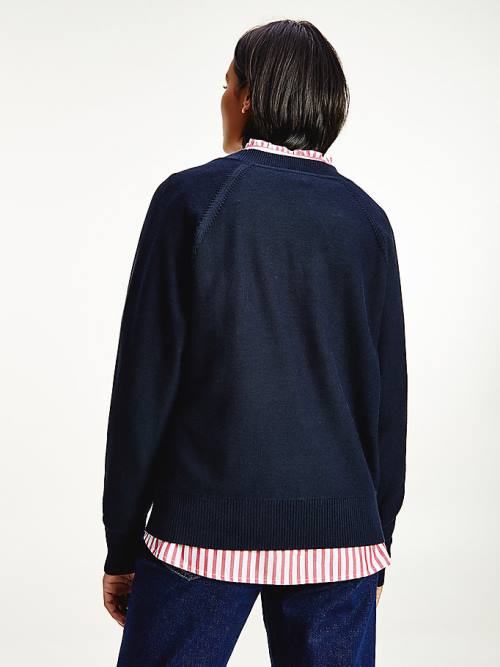 Ženske Tommy Hilfiger Organic Cotton Colour-Blocked Flag Jumper Džemper Plava | TH980PXH