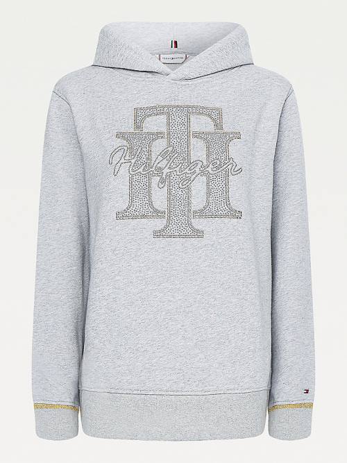 Ženske Tommy Hilfiger Organic Cotton Crystal Monogram Duks Hoodie Siva | TH120QYJ