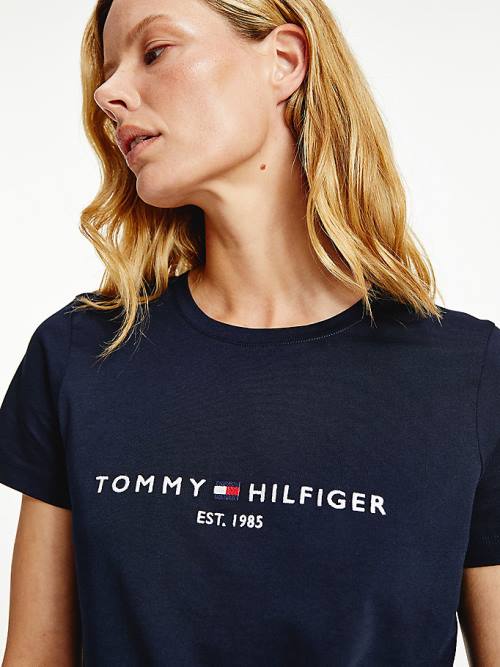 Ženske Tommy Hilfiger Organic Cotton Logo Majice Plava | TH186EVN