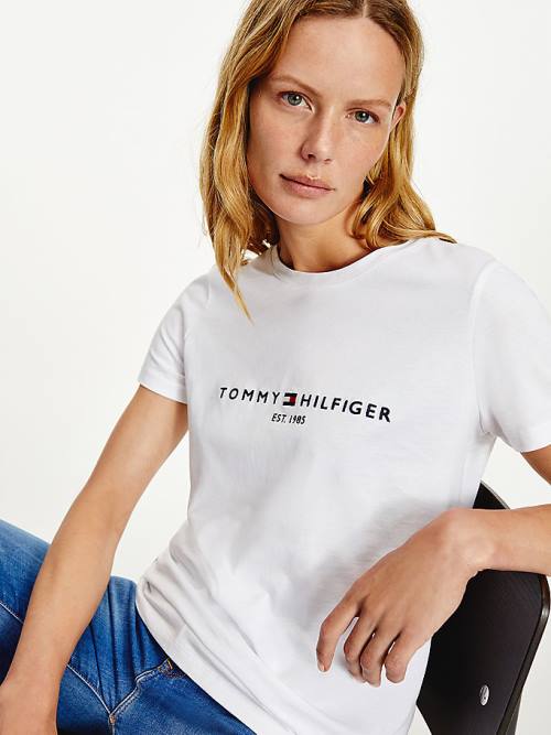 Ženske Tommy Hilfiger Organic Cotton Logo Majice Bela | TH852GNF