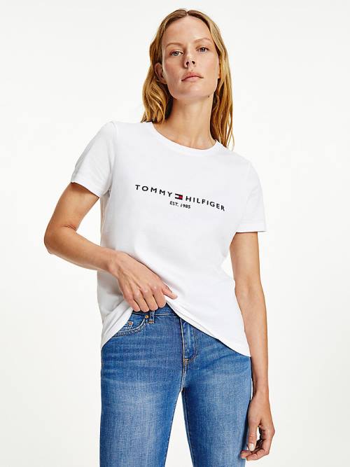 Ženske Tommy Hilfiger Organic Cotton Logo Majice Bela | TH852GNF