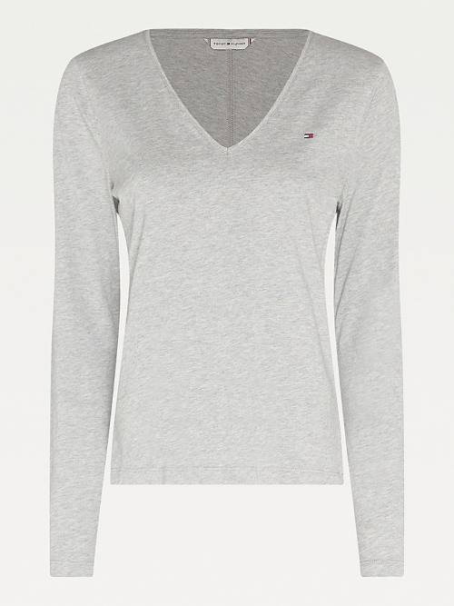 Ženske Tommy Hilfiger Organic Cotton Long Sleeve V-Neck Majice Siva | TH413FUR