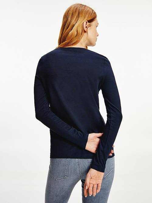 Ženske Tommy Hilfiger Organic Cotton Long Sleeve Majice Plava | TH609DKB