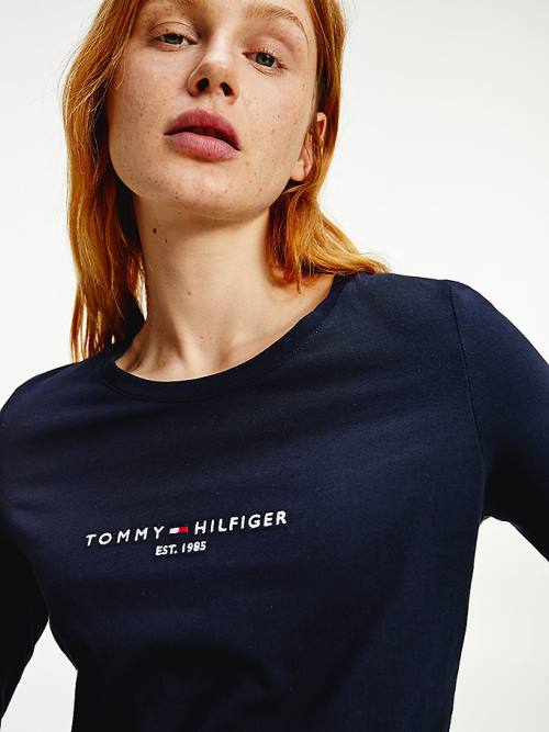 Ženske Tommy Hilfiger Organic Cotton Long Sleeve Majice Plava | TH609DKB