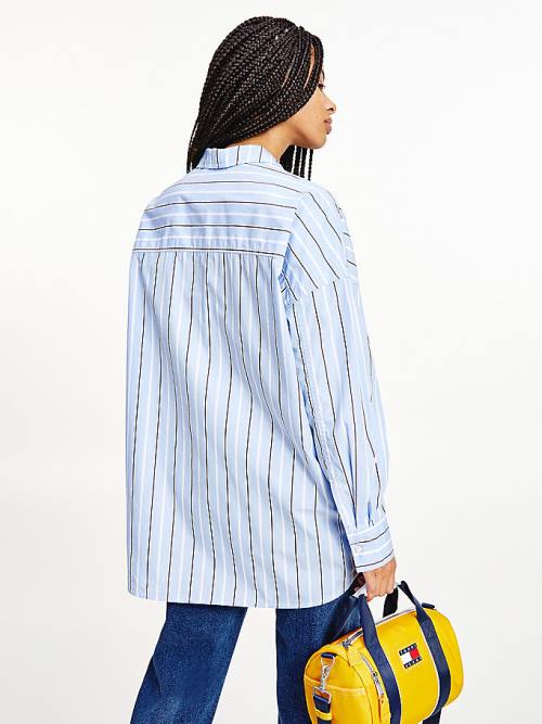 Ženske Tommy Hilfiger Organic Cotton Oversized Stripe Košulje Plava | TH135MYC