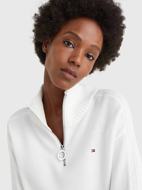 Ženske Tommy Hilfiger Organic Cotton Relaxed Fit Half-Zip Haljine Bela | TH580YVN