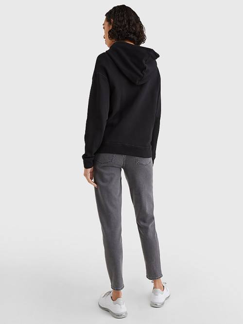 Ženske Tommy Hilfiger Organic Cotton Relaxed Fit Zip-Thru Duks Hoodie Crna | TH742PCJ