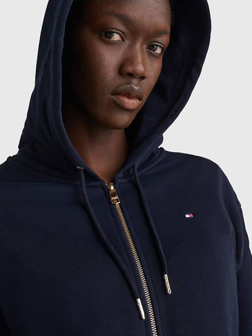 Ženske Tommy Hilfiger Organic Cotton Relaxed Fit Zip-Thru Duks Hoodie Plava | TH964YQP