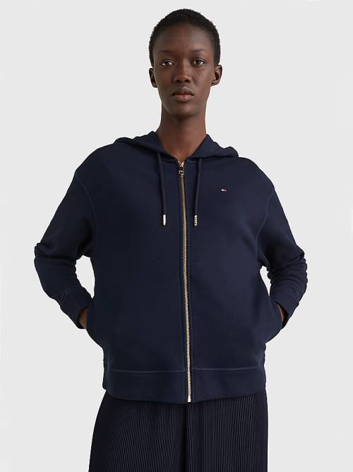 Ženske Tommy Hilfiger Organic Cotton Relaxed Fit Zip-Thru Duks Hoodie Plava | TH964YQP